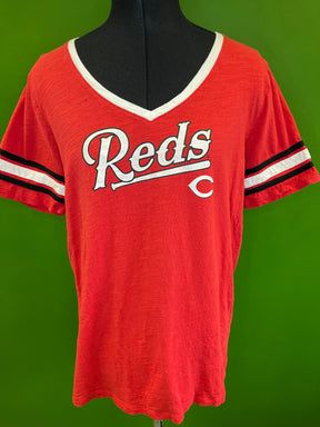 MLB Cincinnati Reds 100% Cotton V-Neck T-Shirt Women's Large