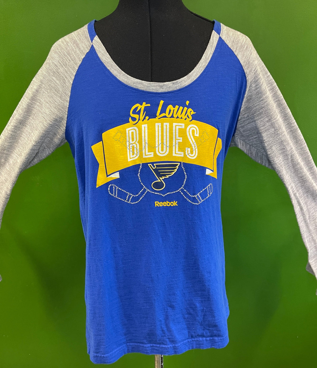 NHL St. Louis Blues Sparkly Raglan L/S T-Shirt Women's X-Large