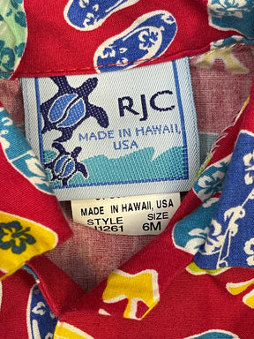 Made in Hawaii Red Patterned Hawaiian Aloha Shirt Infant Baby 6 Months