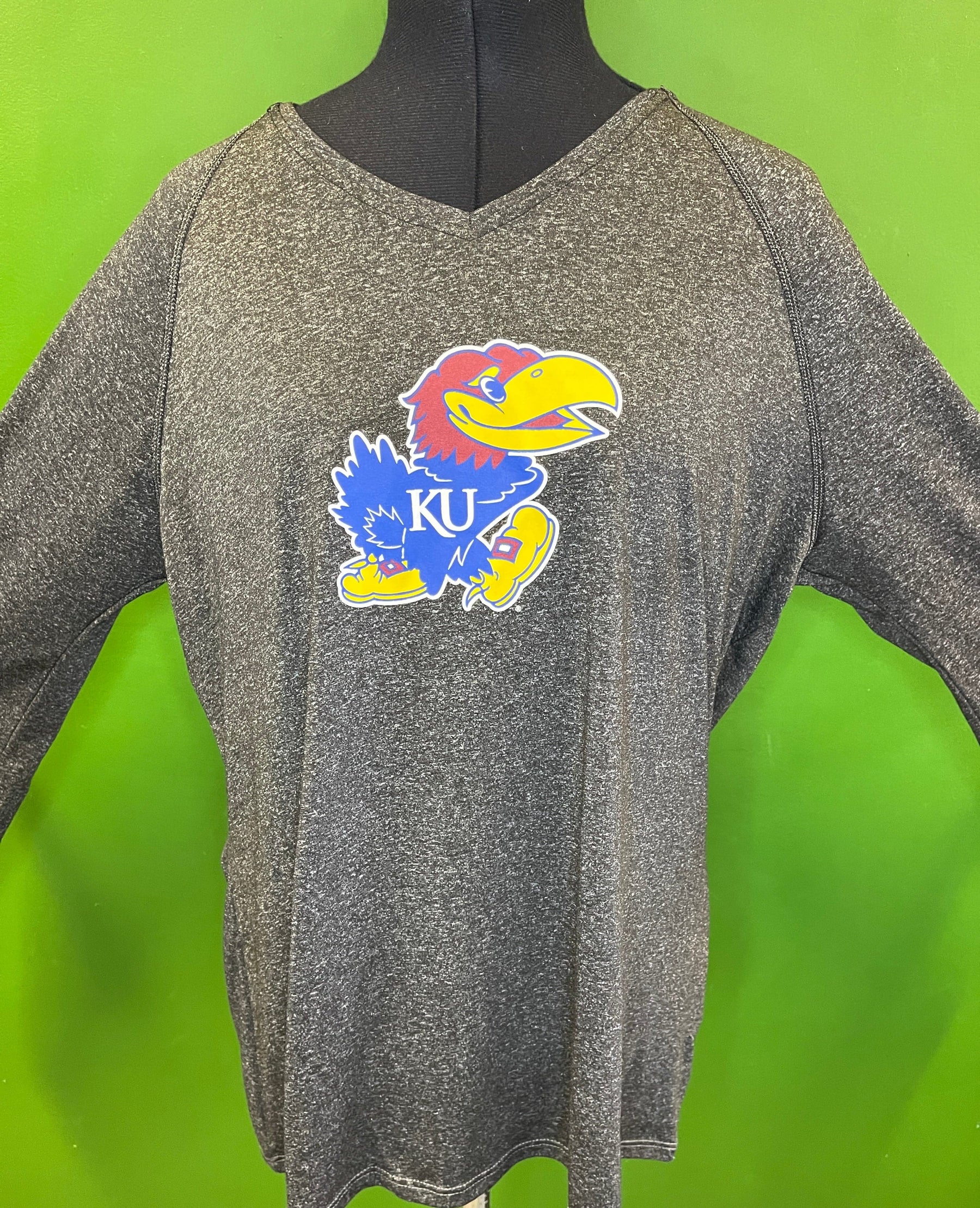 NCAA Kansas Jayhawks Climalite Heathered Grey L/S T-Shirt Women's X-Large