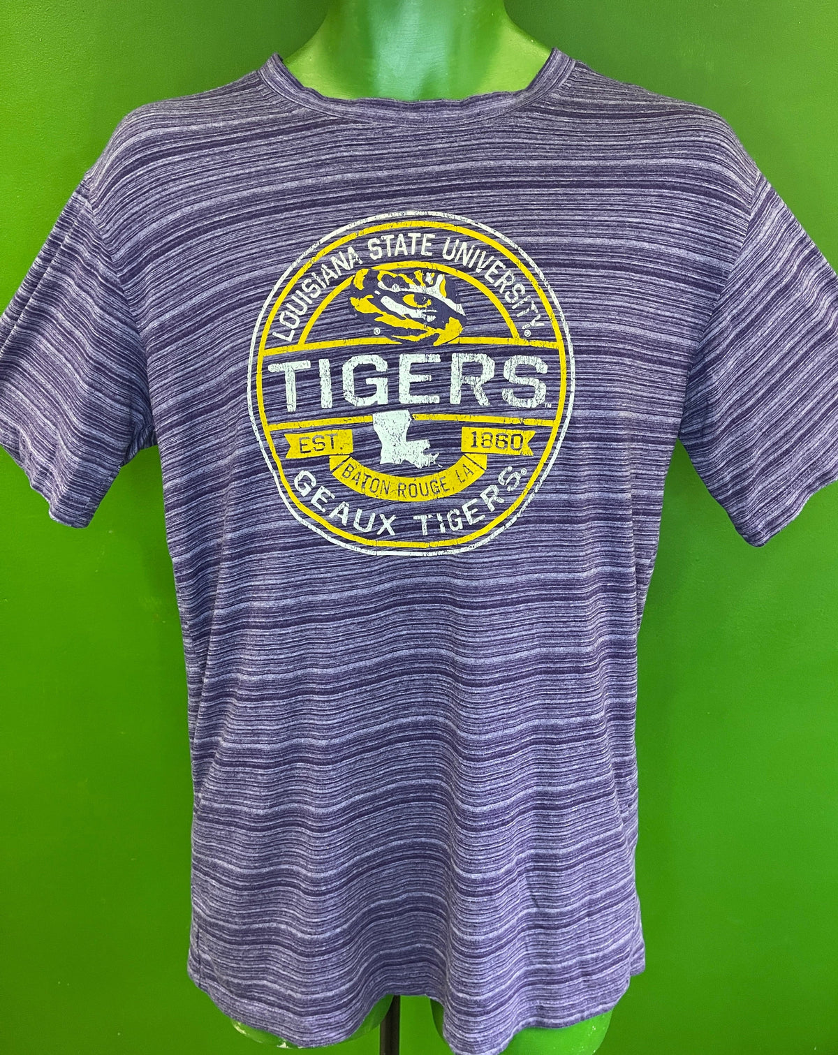 NCAA LSU Tigers Russell Striped Purple T-Shirt Men's Medium