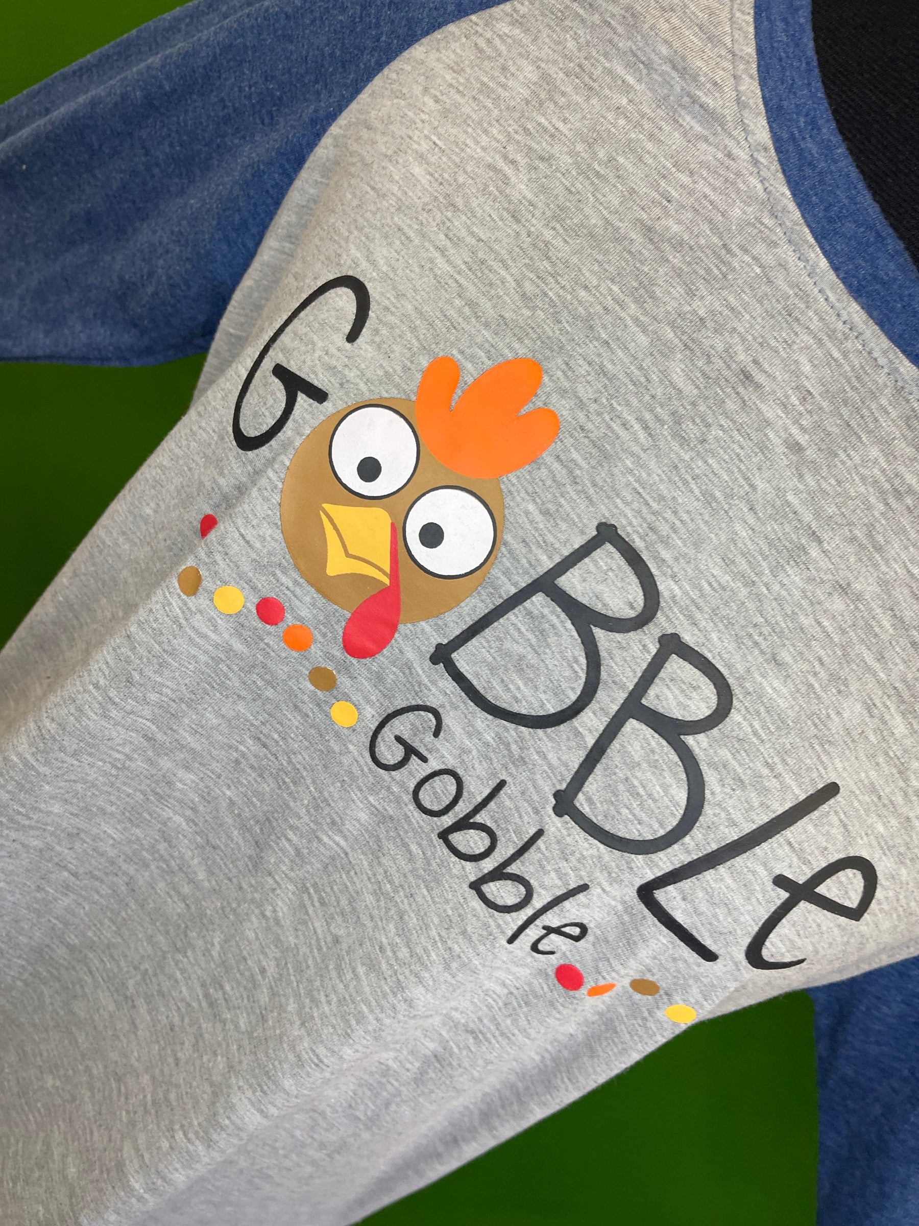 Thanksgiving Turkey "Gobble Gobble" Raglan 3/4 Sleeve T-Shirt Women's Large