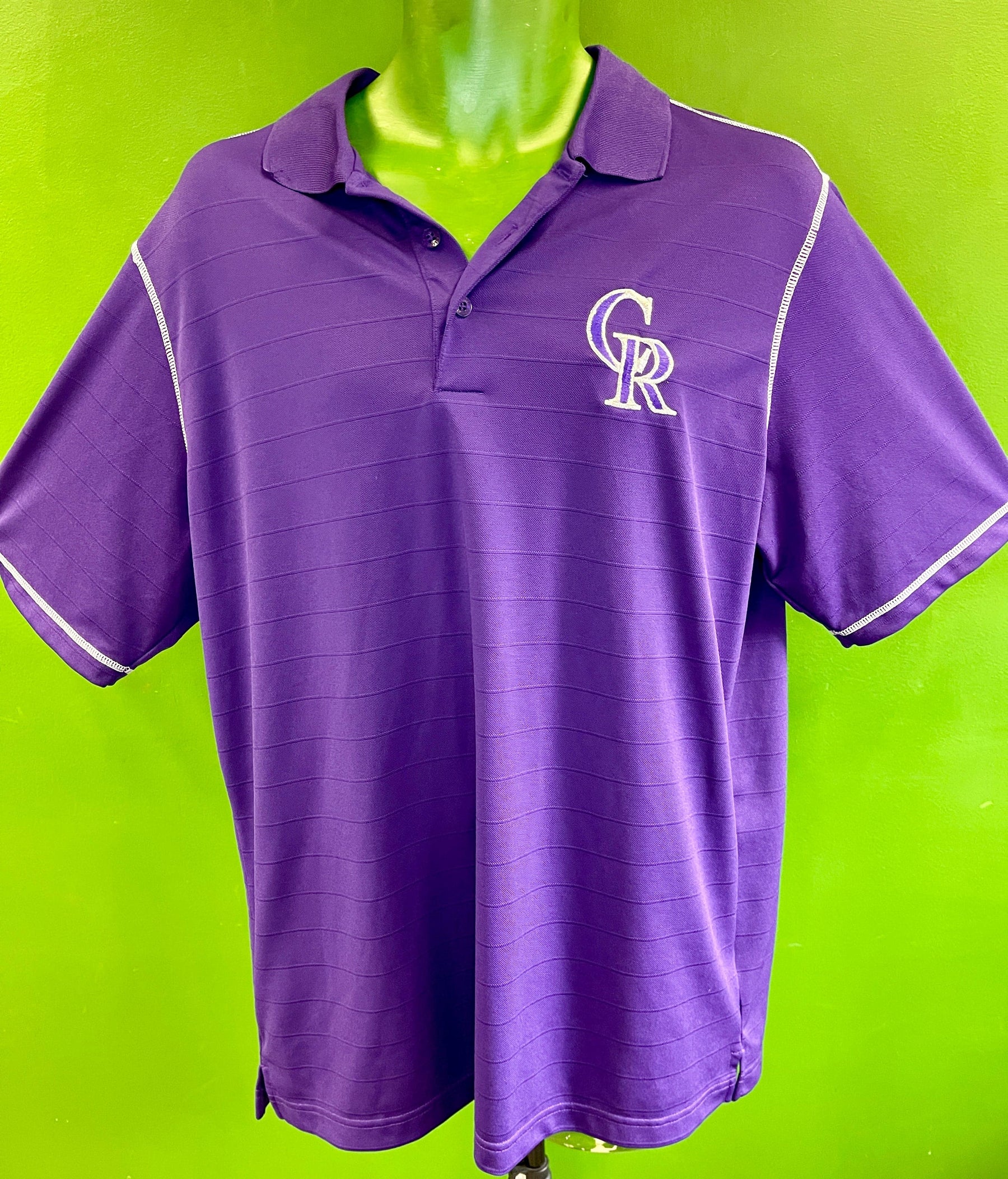 MLB Colorado Rockies Subtle Striped Golf Polo Shirt Men's Large