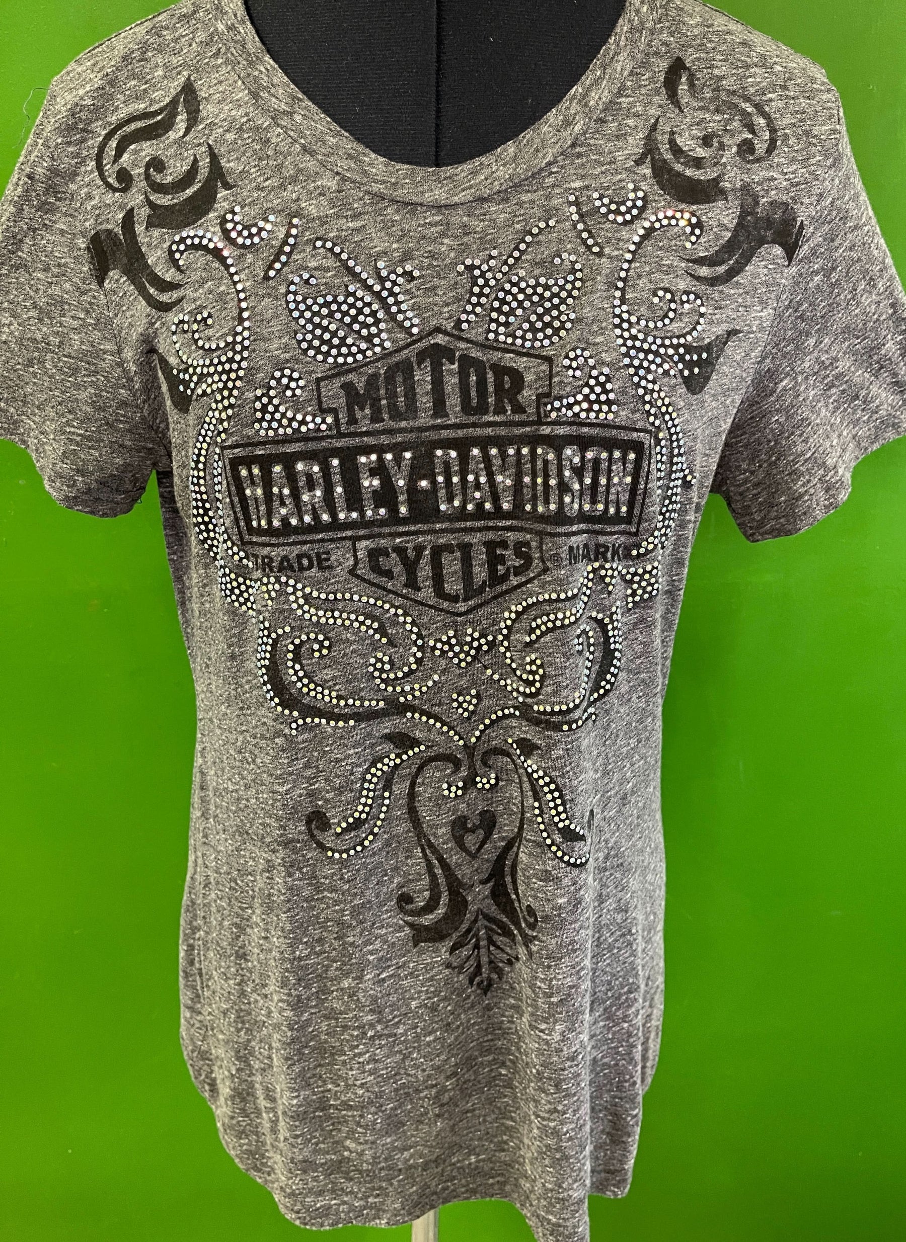 Harley Davidson Sequined Heathered Grey T-Shirt Women's Large