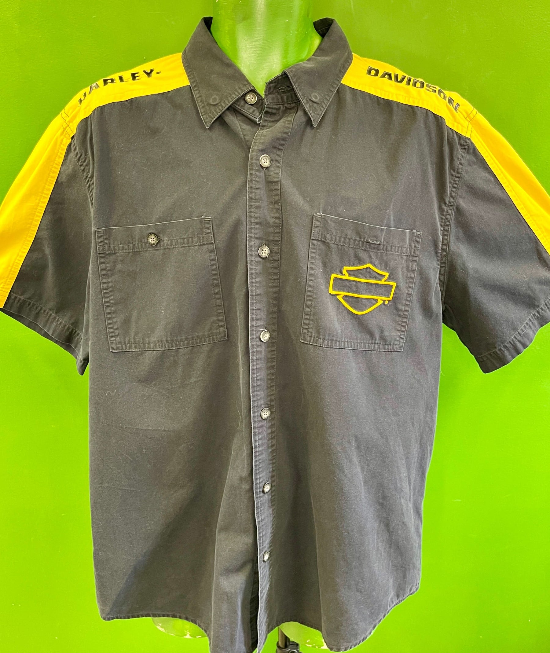 Harley Davidson 100% Cotton Yellow & Black Shirt Men's Large