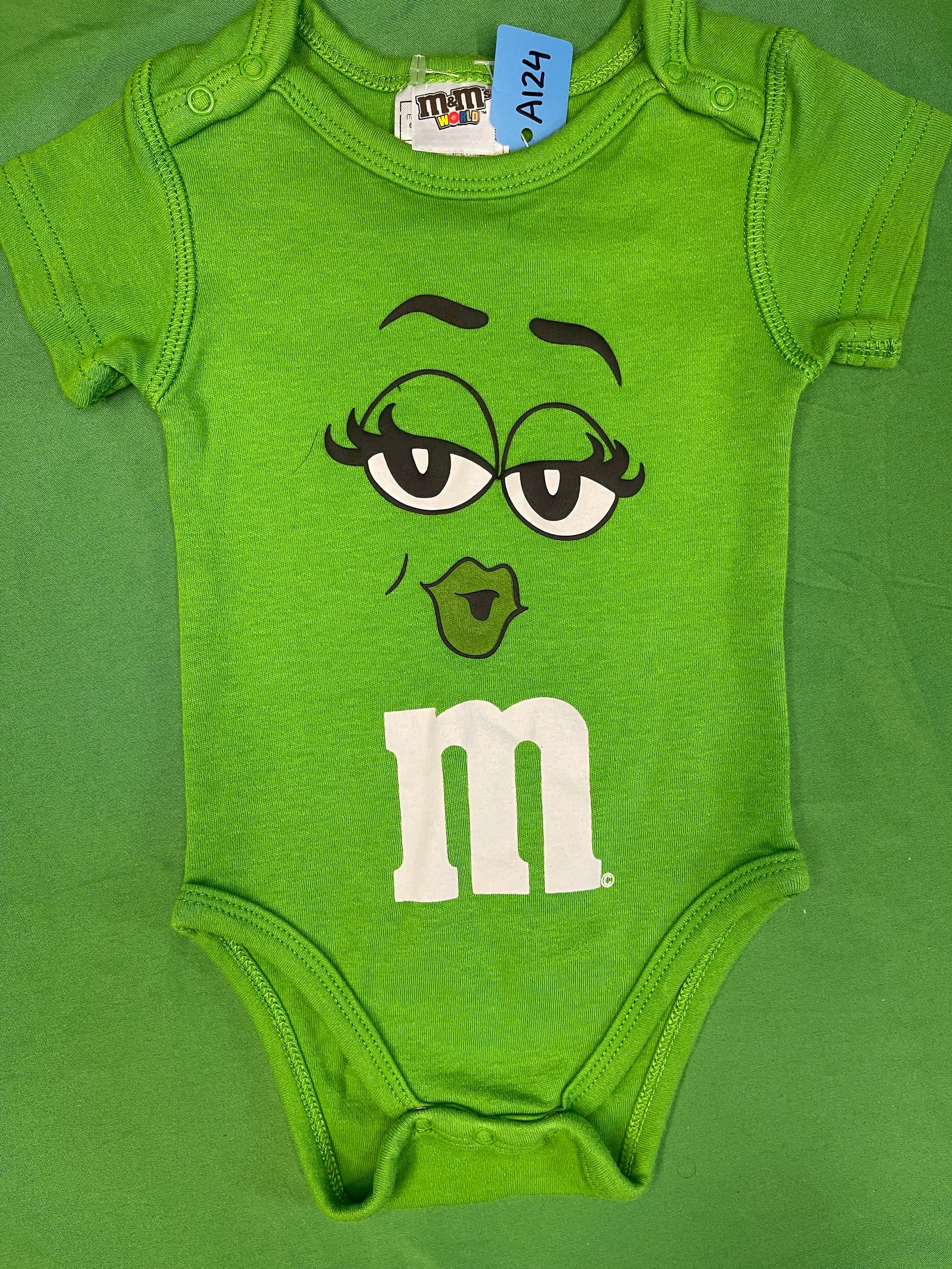 Green M&M Face 100% Cotton Bodysuit/Vest Infant Baby 6 Months