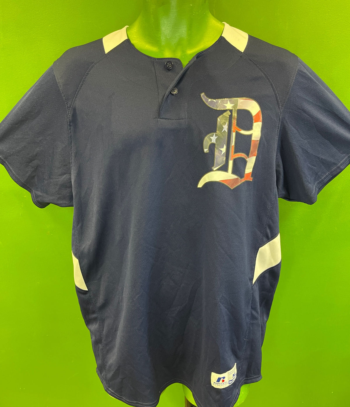 MLB Detroit Tigers Russell #3 US Flag Logo Jersey Top Men's Medium