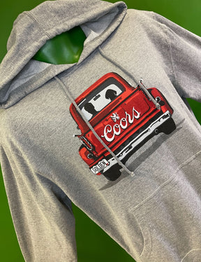 Coors Beer Pickup Truck Man and Dog Heathered Grey Hoodie Men's Large