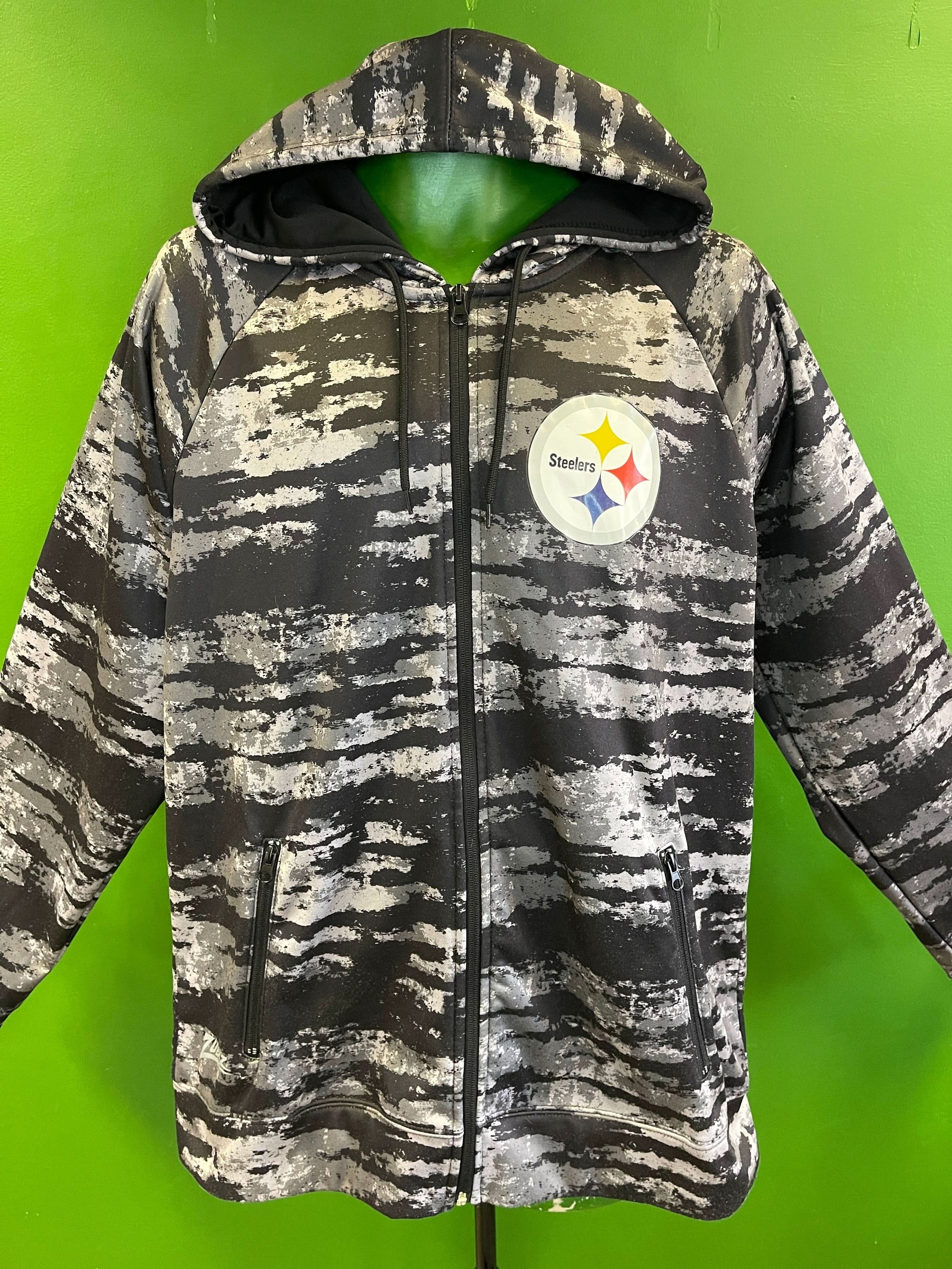 NFL Pittsburgh Steelers Greyscale Camo Full Zip Hoodie Men s Large