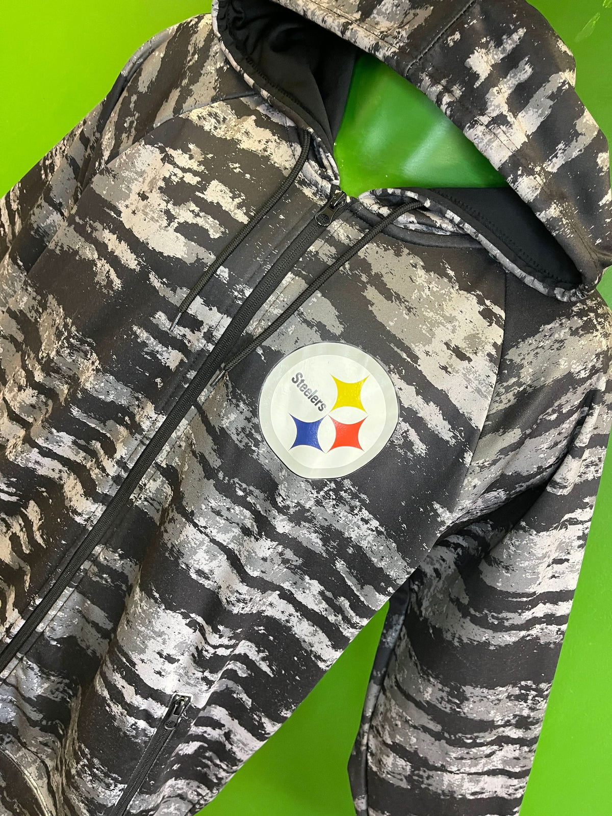 NFL Pittsburgh Steelers Greyscale Camo Full-Zip Hoodie Men's Large