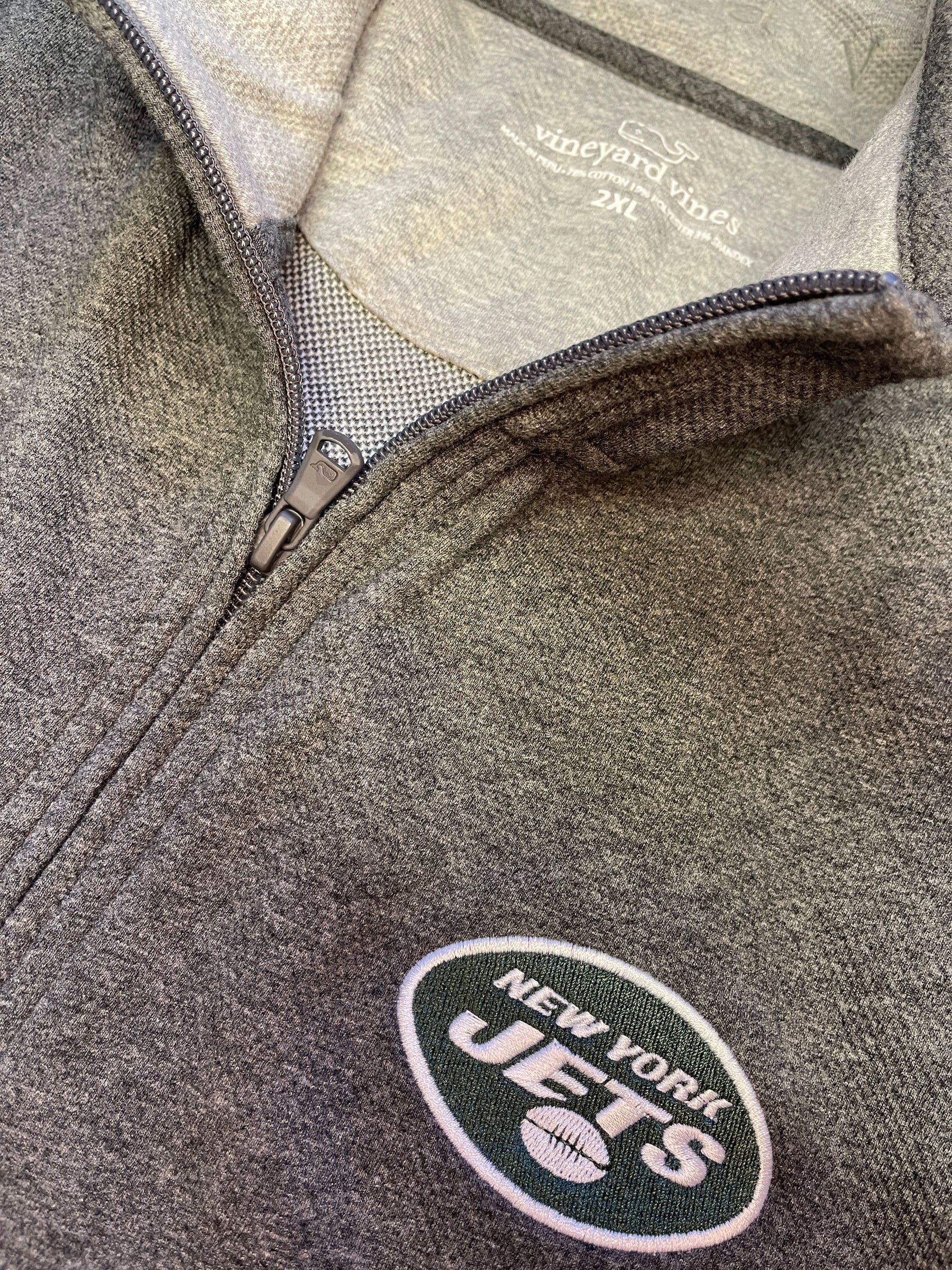 NFL New York Jets Vineyard Vines 1/4 Zip Grey Pique Pullover Men's 2X-Large