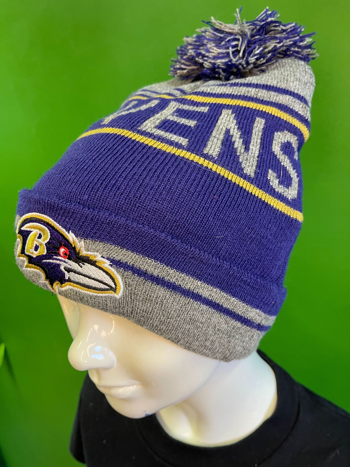 NFL Baltimore Ravens 100% Acrylic Woolly Bobble Hat OSFM