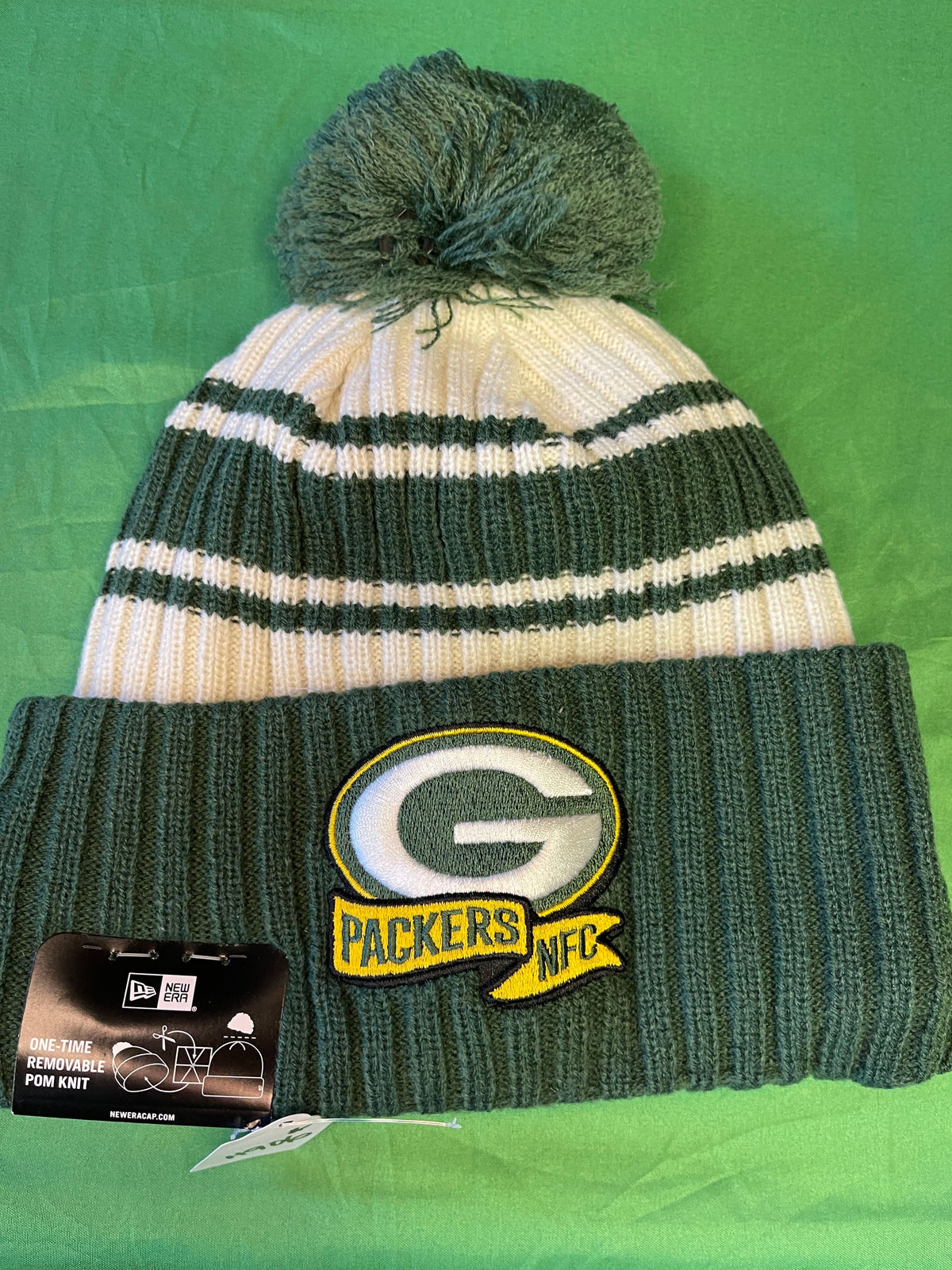 NFL Green Bay Packers New Era Striped Cuffed Woolly Bobble Hat OSFM NWT