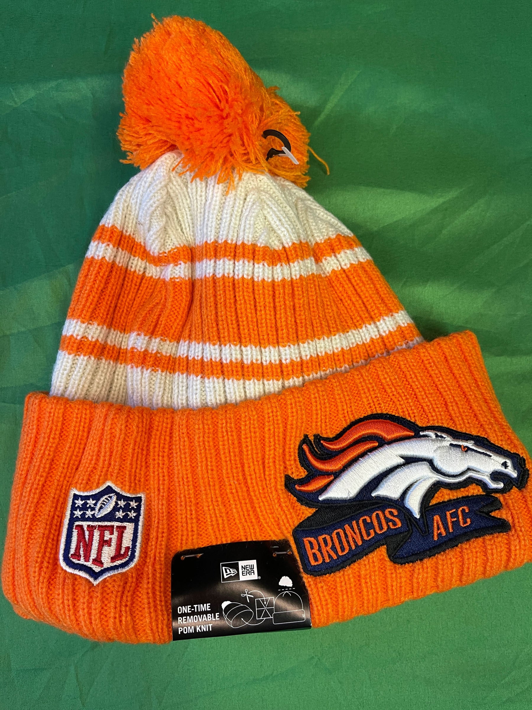 NFL Denver Broncos New Era Orange & White Woolly Bobble Hat OSFM NWT