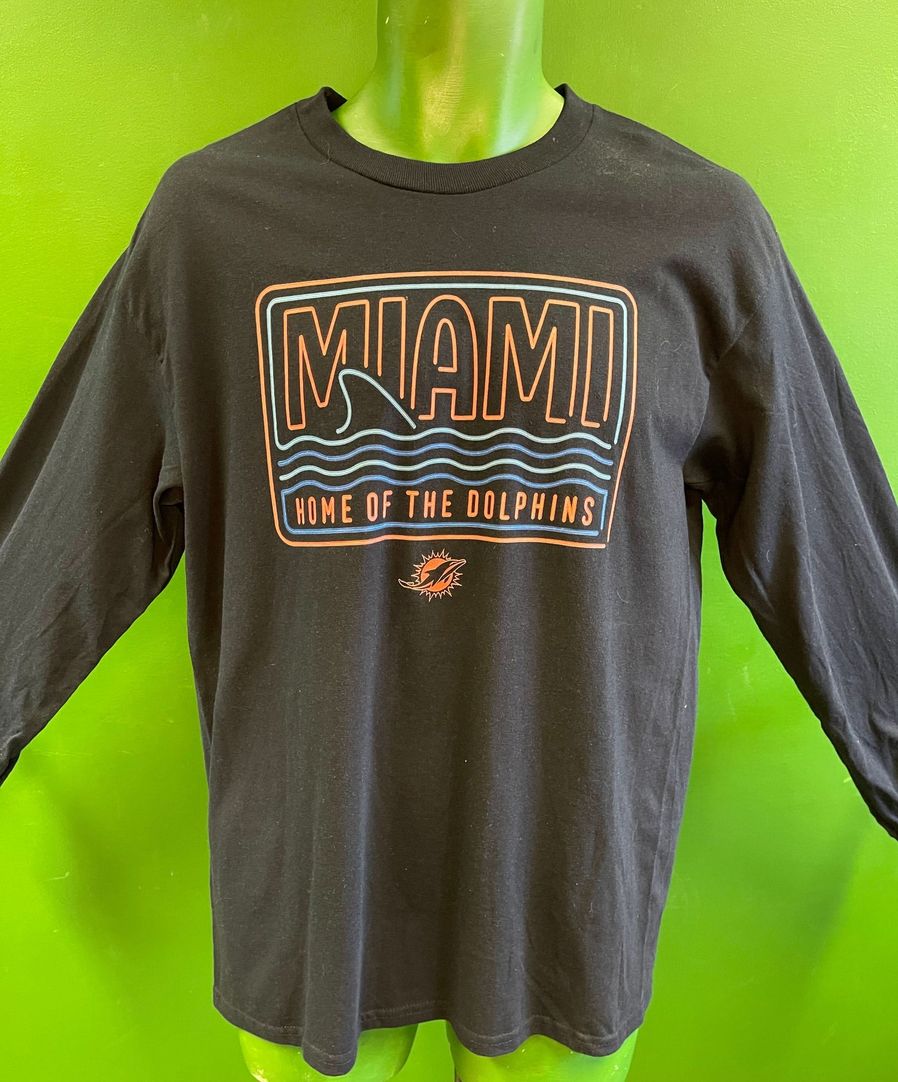 NFL Miami Dolphins Long-Sleeved Black Cotton T-Shirt Men's Medium NWT