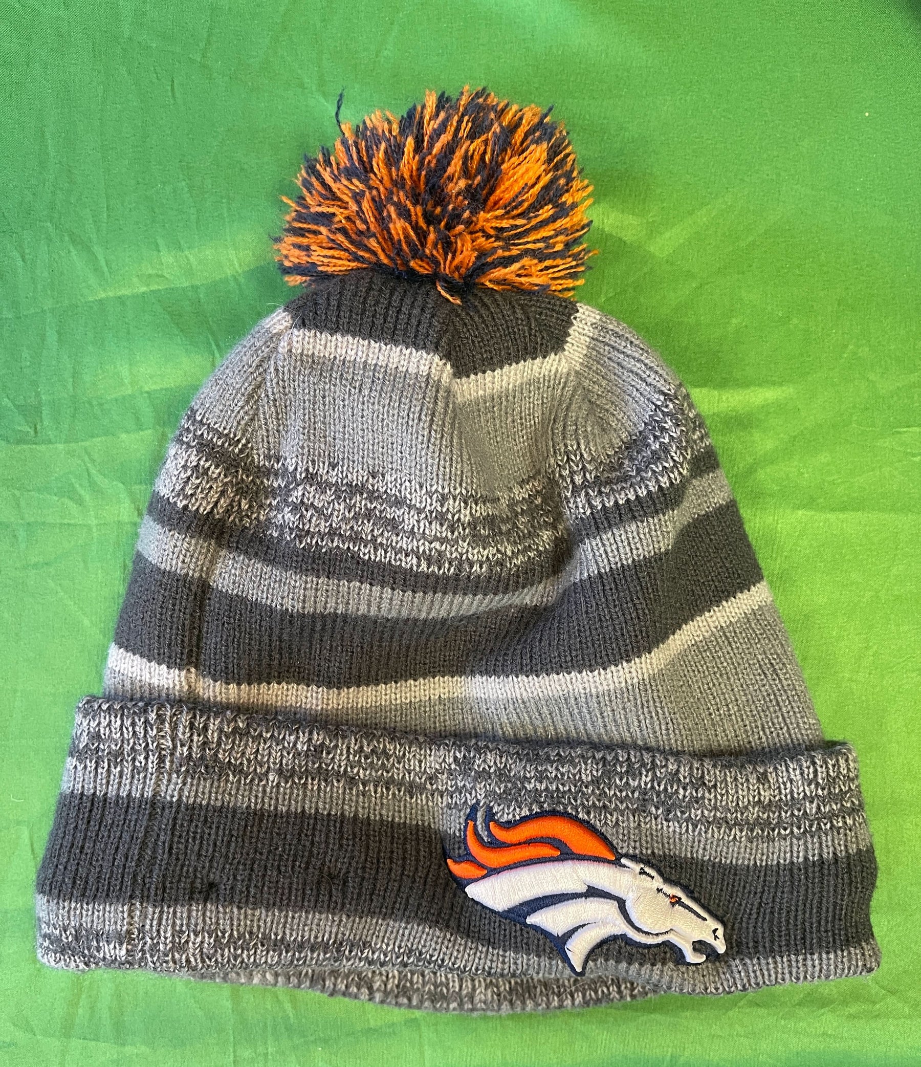 NFL Denver Broncos New Era Grayscale Striped Woolly Bobble Hat OSFM