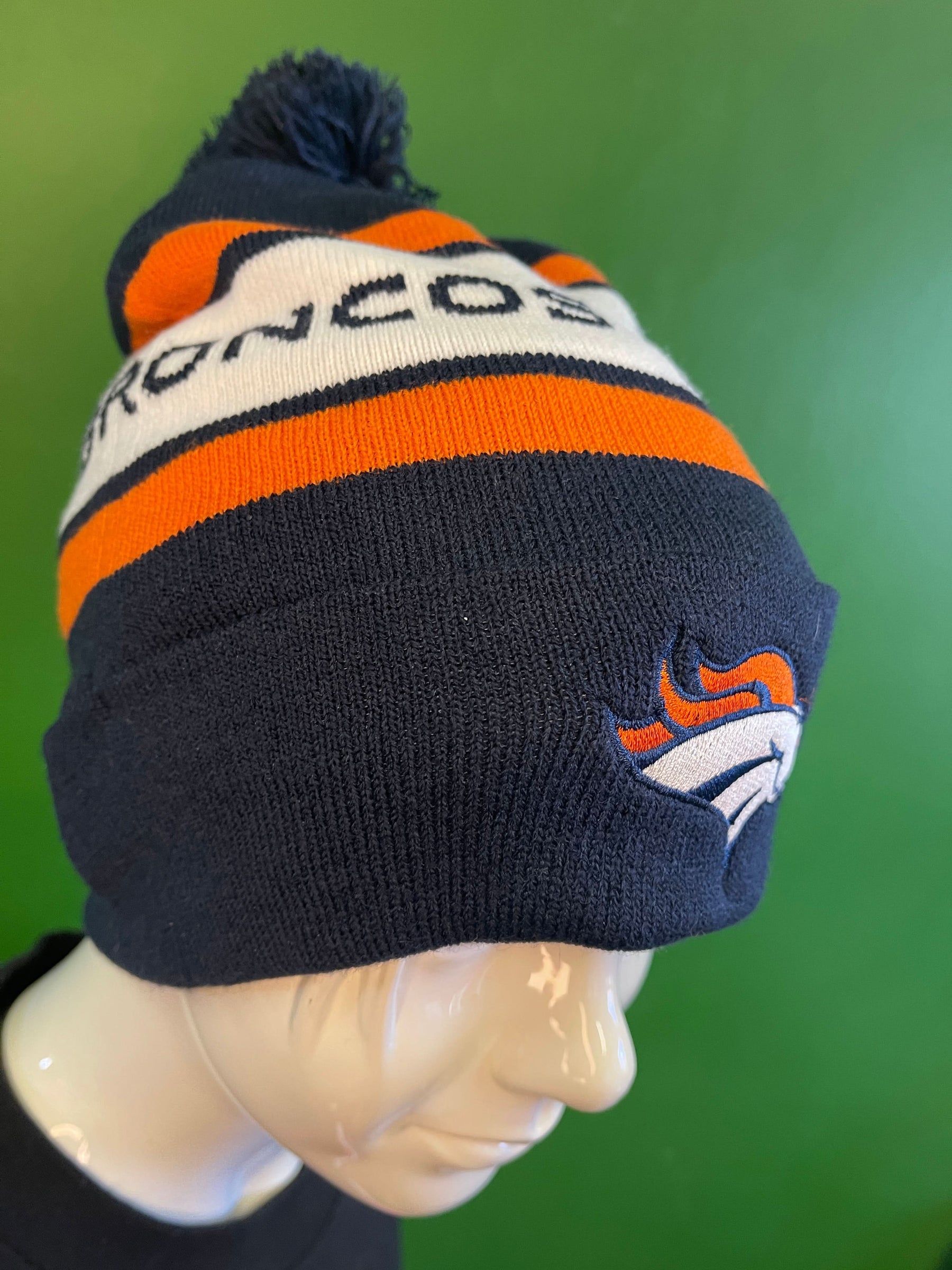 NFL Denver Broncos Navy Logo Woolly Bobble Hat OSFM