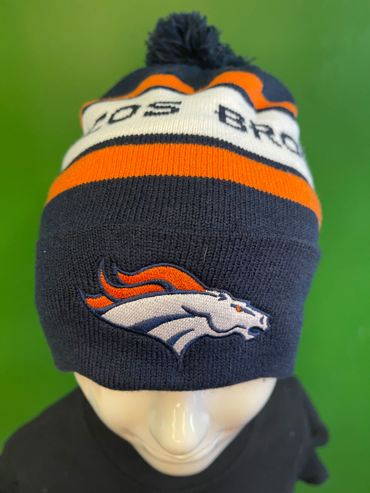 NFL Denver Broncos Navy Logo Woolly Bobble Hat OSFM