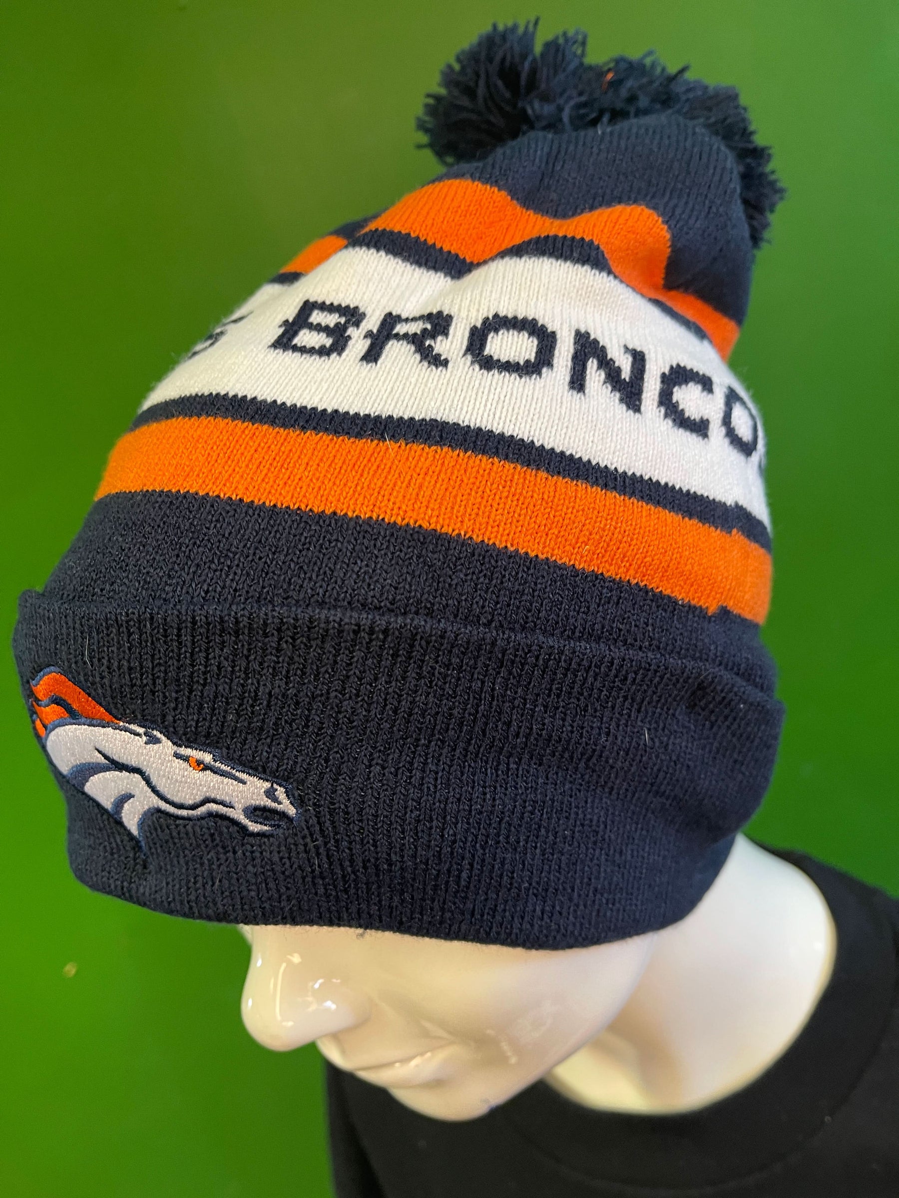 NFL Denver Broncos Navy Logo Woolly Bobble Hat OSFM