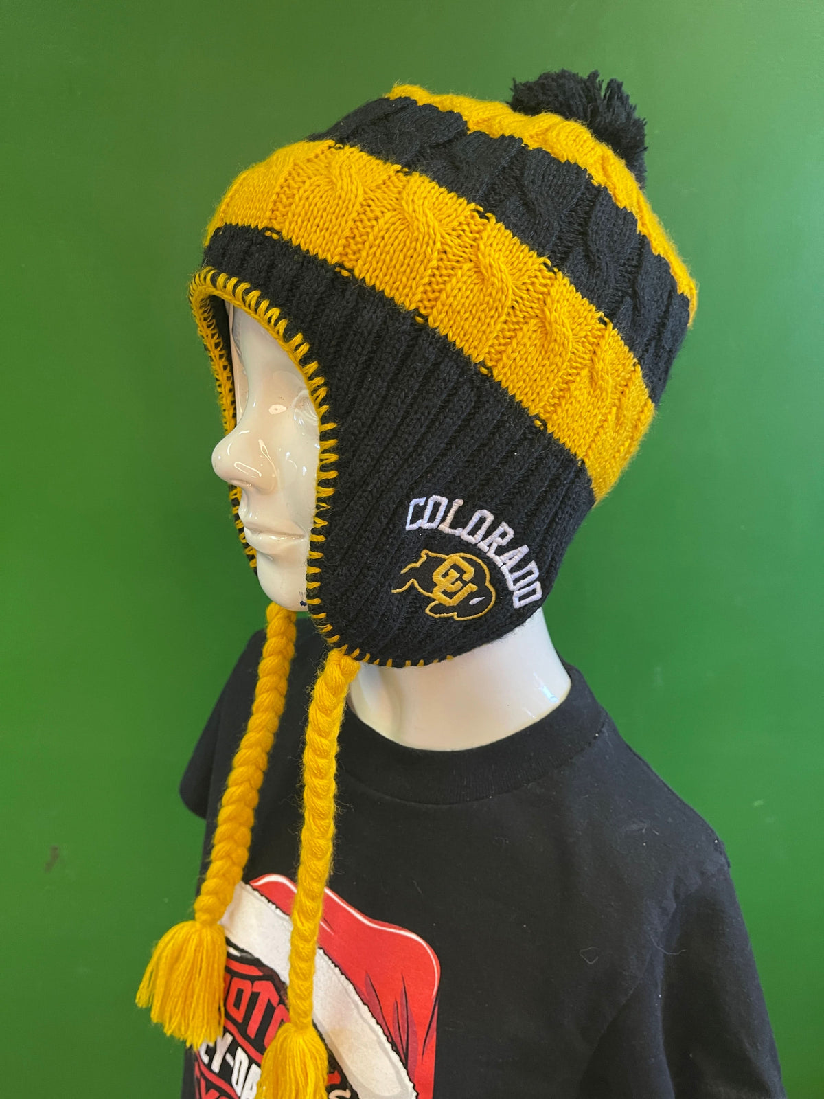 NCAA Colorado Buffaloes Striped Tassel Tie Woolly Bobble Hat OSFM