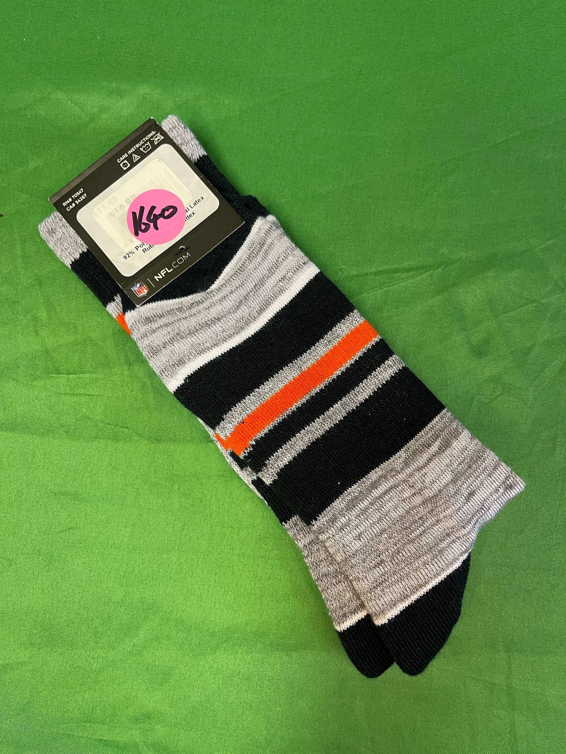 NFL Denver Broncos Grey Striped Moisture Wicking Socks Large NWT