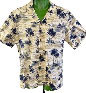 Made in Hawaii Cream Palm Tree Pattern Hawaiian Aloha Shirt Men's Large