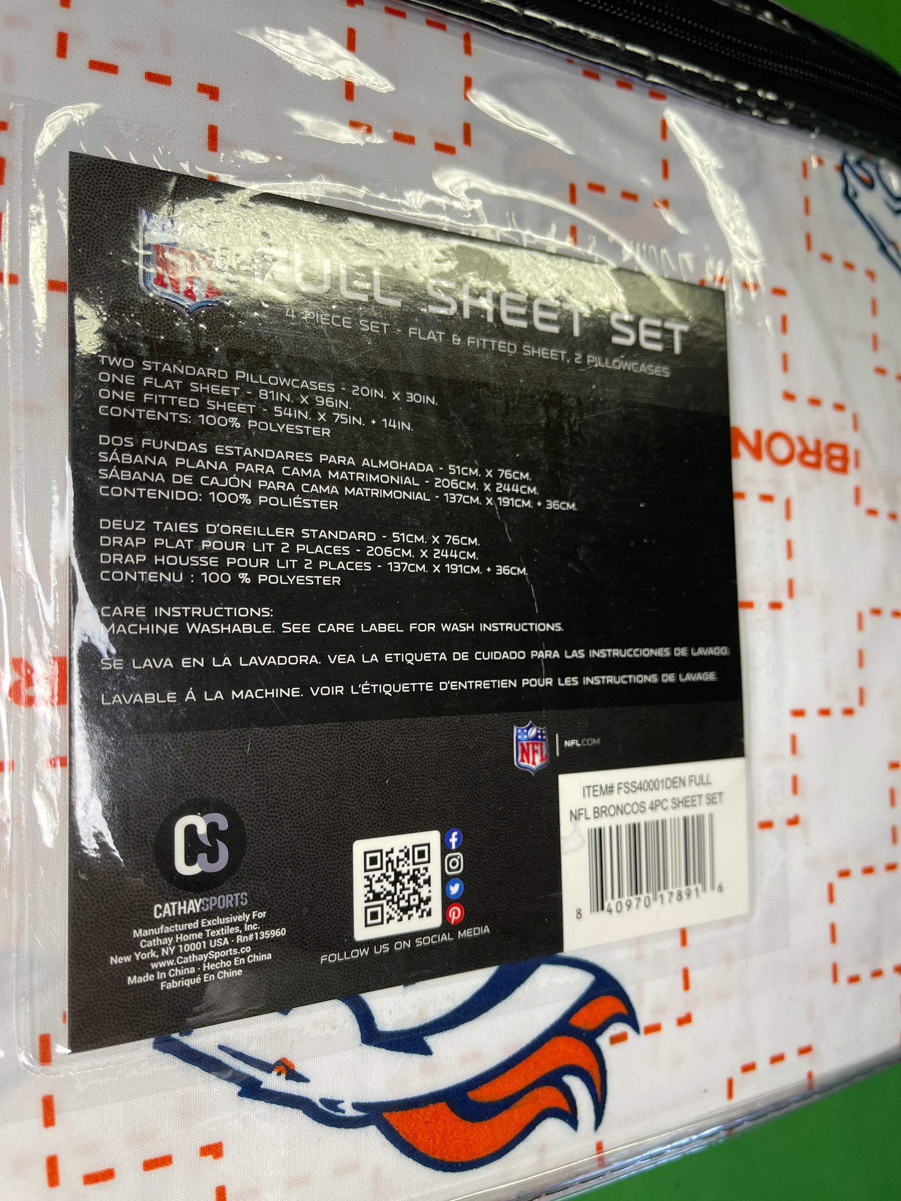 NFL Denver Broncos Full Size Sheet Set Double New NWT