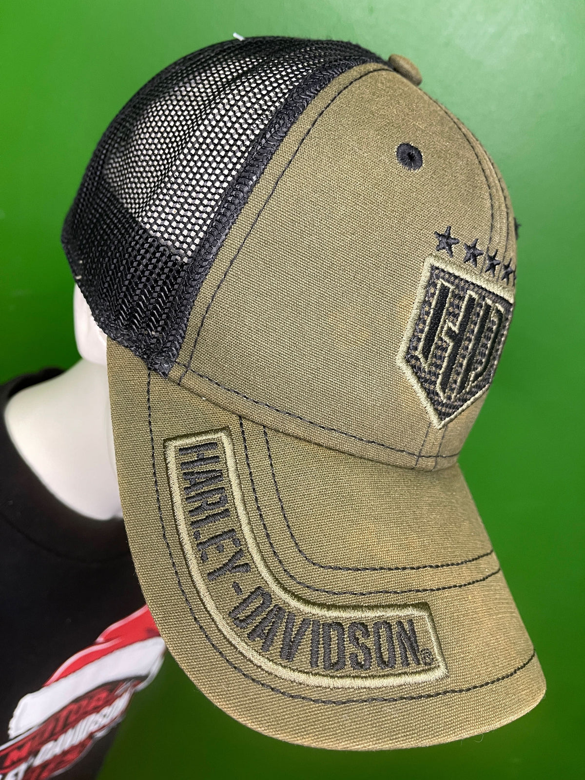 Harley Davidson Orange Park Florida Army Green Mesh Snapback Hat/Cap Men's OSFM