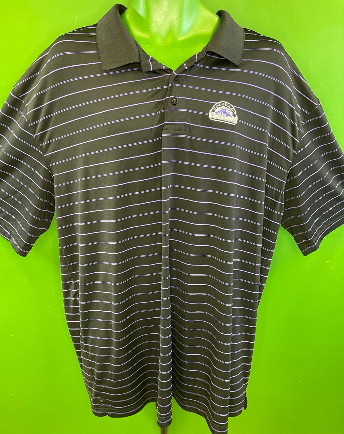 MLB Colorado Rockies Striped Polo Golf Shirt Men's 2X-Large