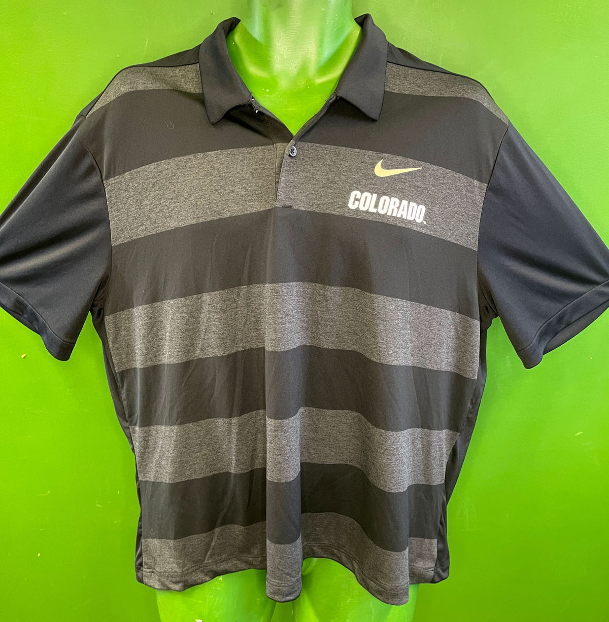 NCAA Colorado Buffaloes Dri-Fit Striped Polo Golf Shirt Men's X-Large