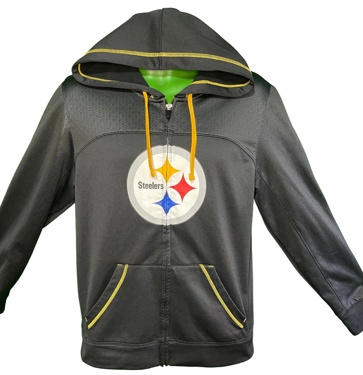 NFL Pittsburgh Steelers Full Zip Black and Grey Hoodie Men's Medium