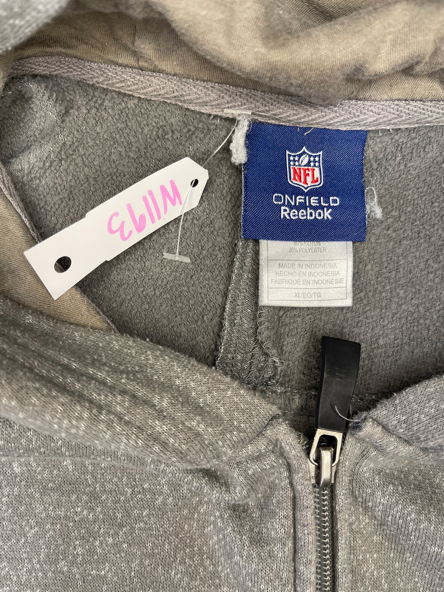 NFL Indianapolis Colts NFL On Field Reebok Grey Full Zip Hoodie Men's X-Large