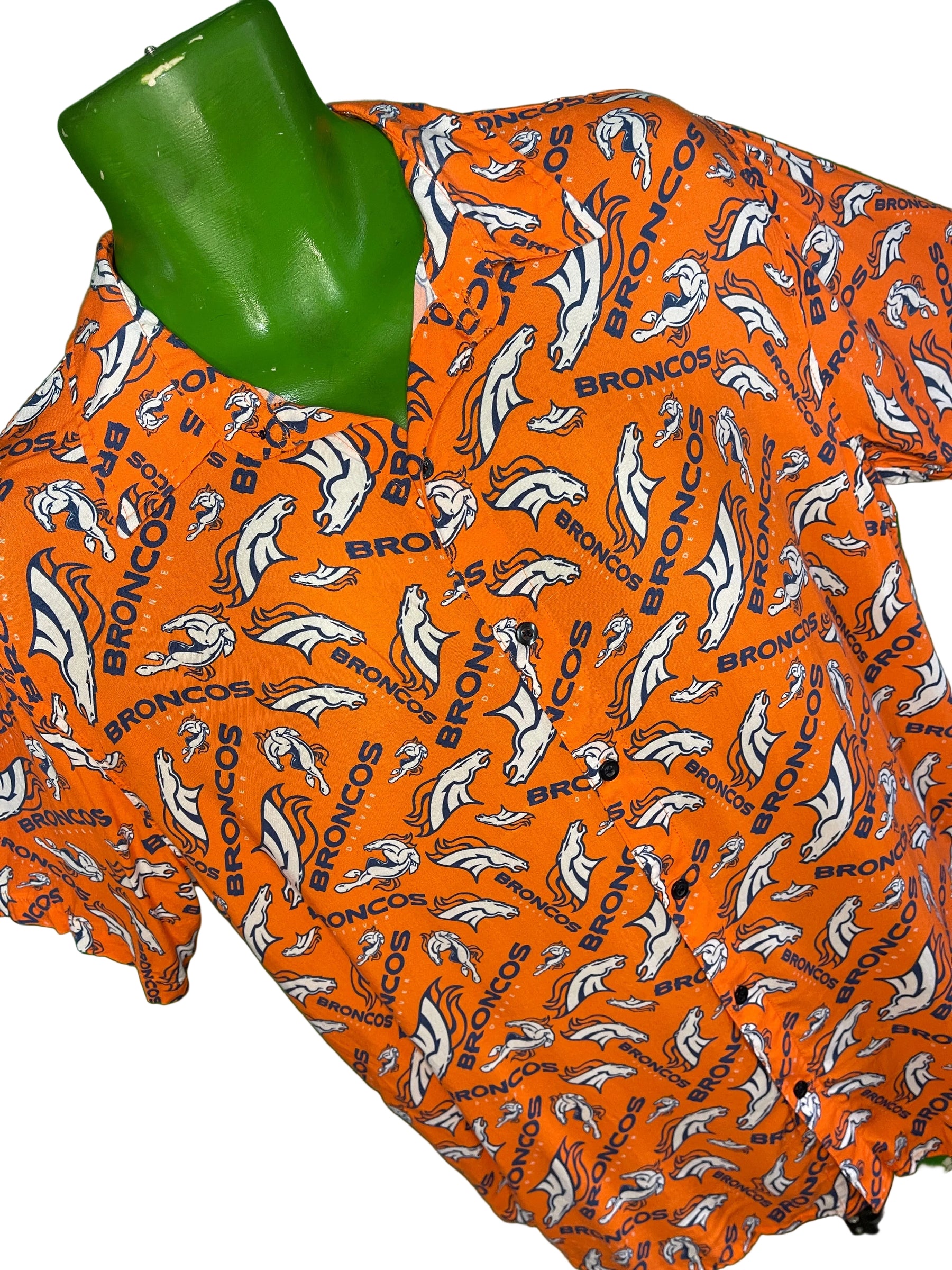 NFL Denver Broncos Viscose Repeat Pattern Button Up Shirt Men's Medium