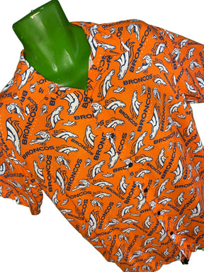 NFL Denver Broncos Viscose Repeat Pattern Button Up Shirt Men's Medium