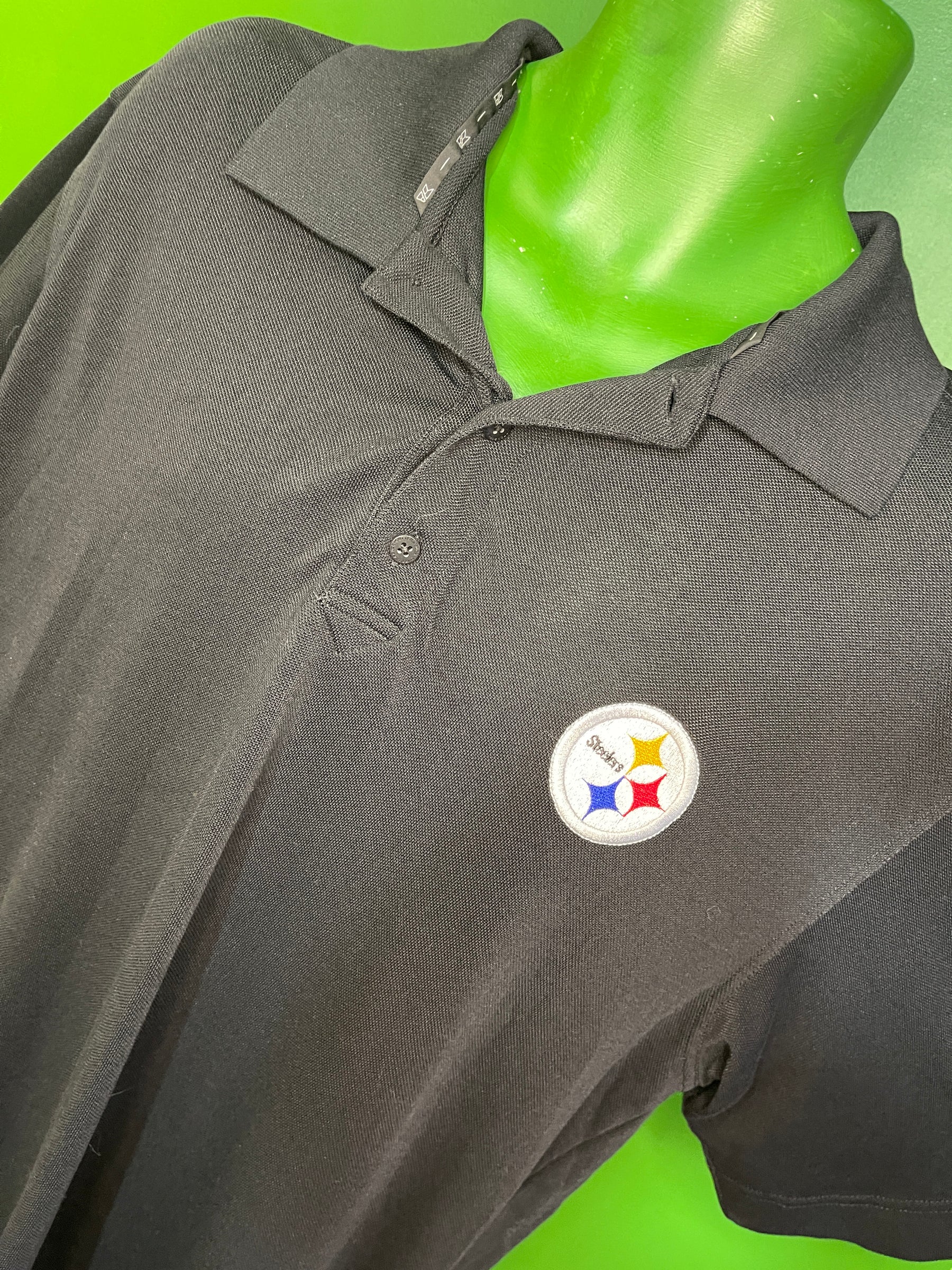 NFL Pittsburgh Steelers Black Collared Golf Polo Shirt Men's Large