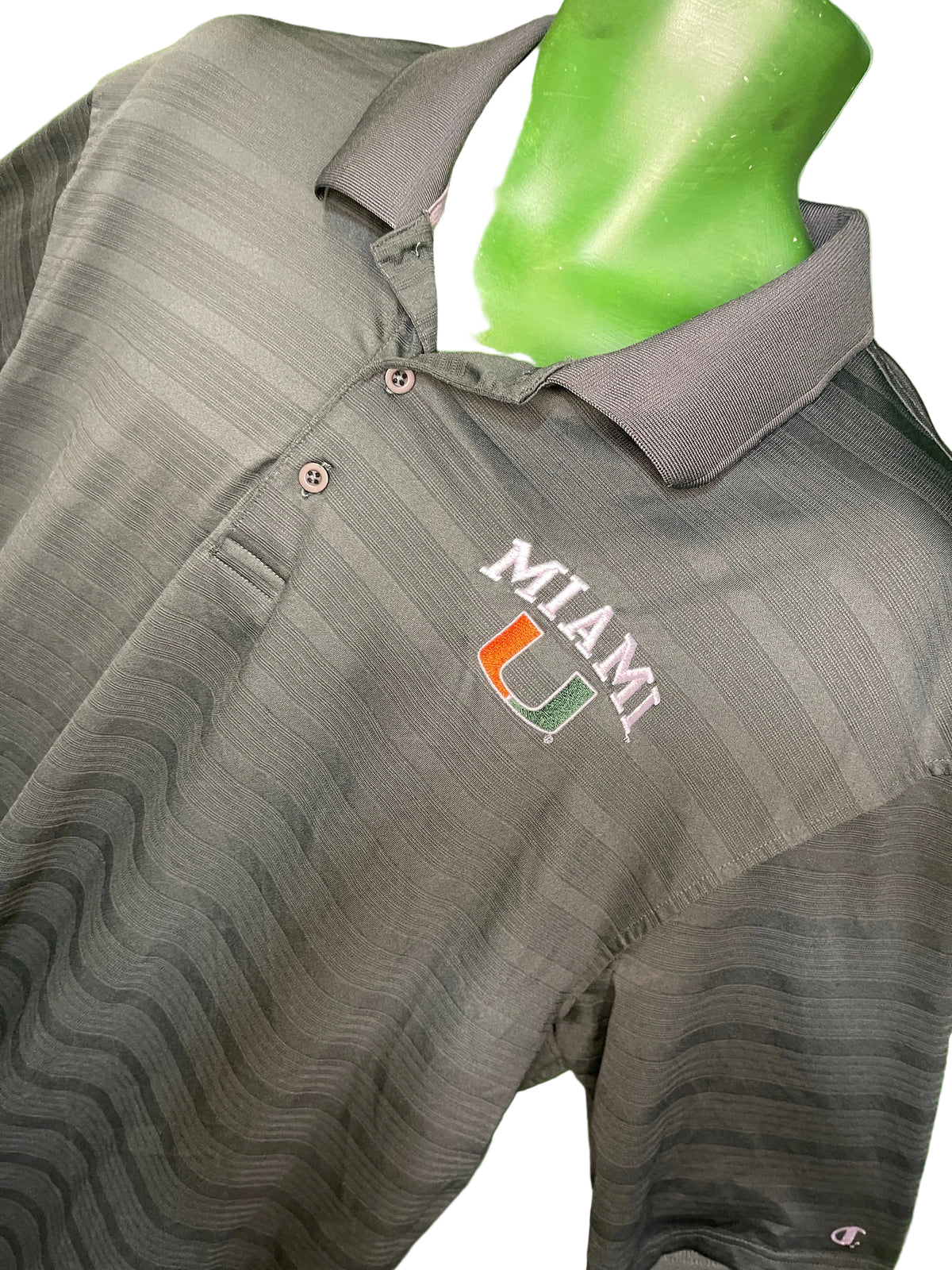 NCAA Miami Hurricanes Champion Green Polo Golf Shirt White Piping Men's 2X-Large