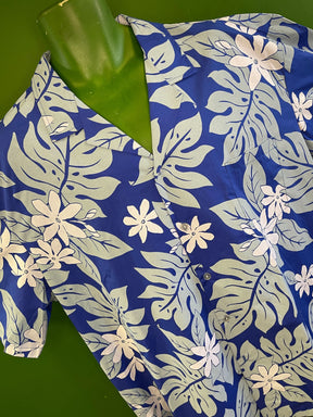 Made in Hawaii Monochrome Blue Floral Hawaiian Aloha Shirt Men's 3X-Large