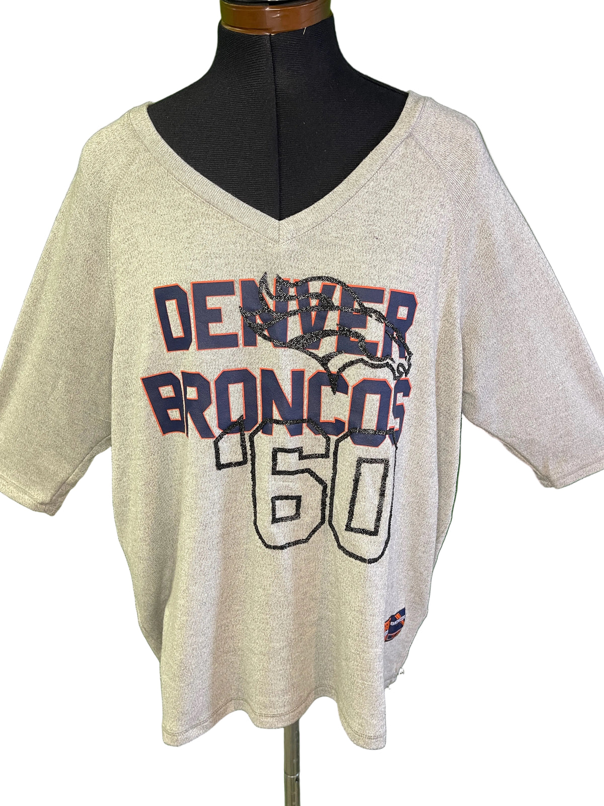 NFL Denver Broncos Grey V-Neck 3/4 Sleeve Heavyweight Shirt Women's Large