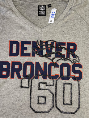 NFL Denver Broncos Grey V-Neck 3/4 Sleeve Heavyweight Shirt Women's Large