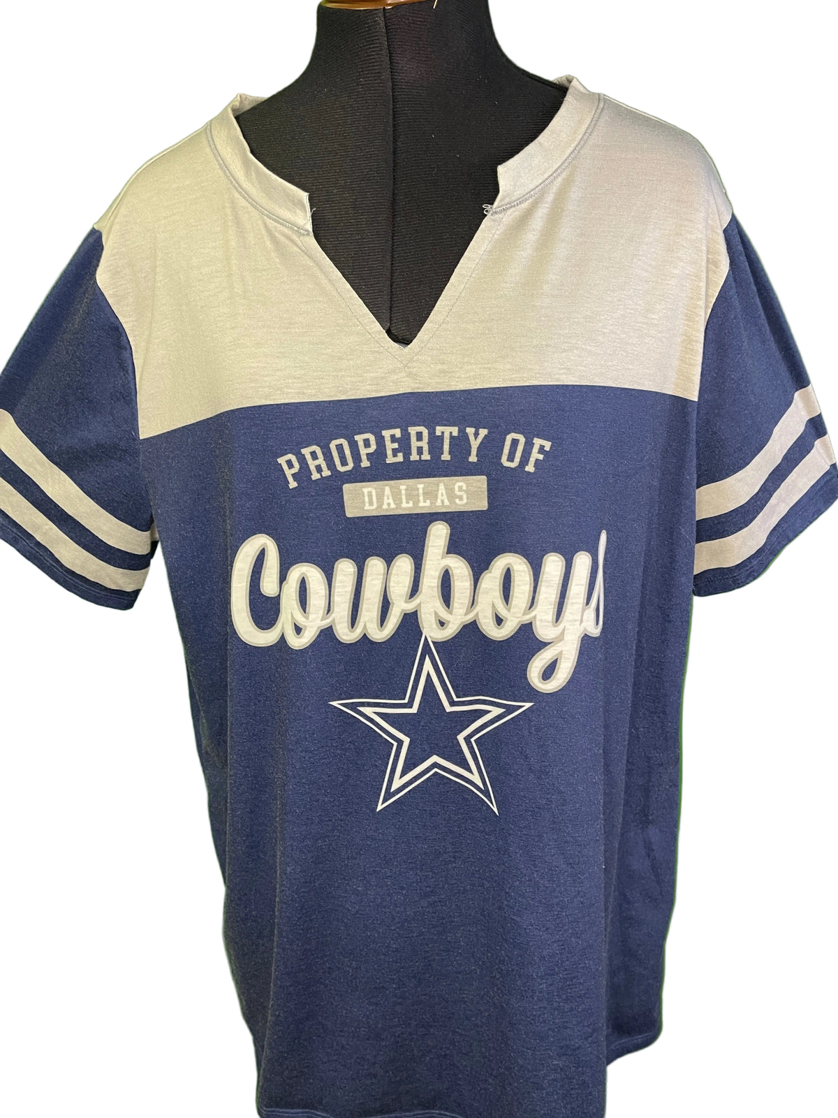 NFL Dallas Cowboys Blue and Grey Short Sleeve T-Shirt Women's X-Large