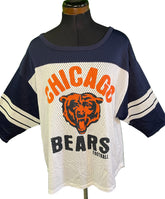 NFL Chicago Bears White and Blue Mesh 3/4 Sleeve T-Shirt Women's X-Large