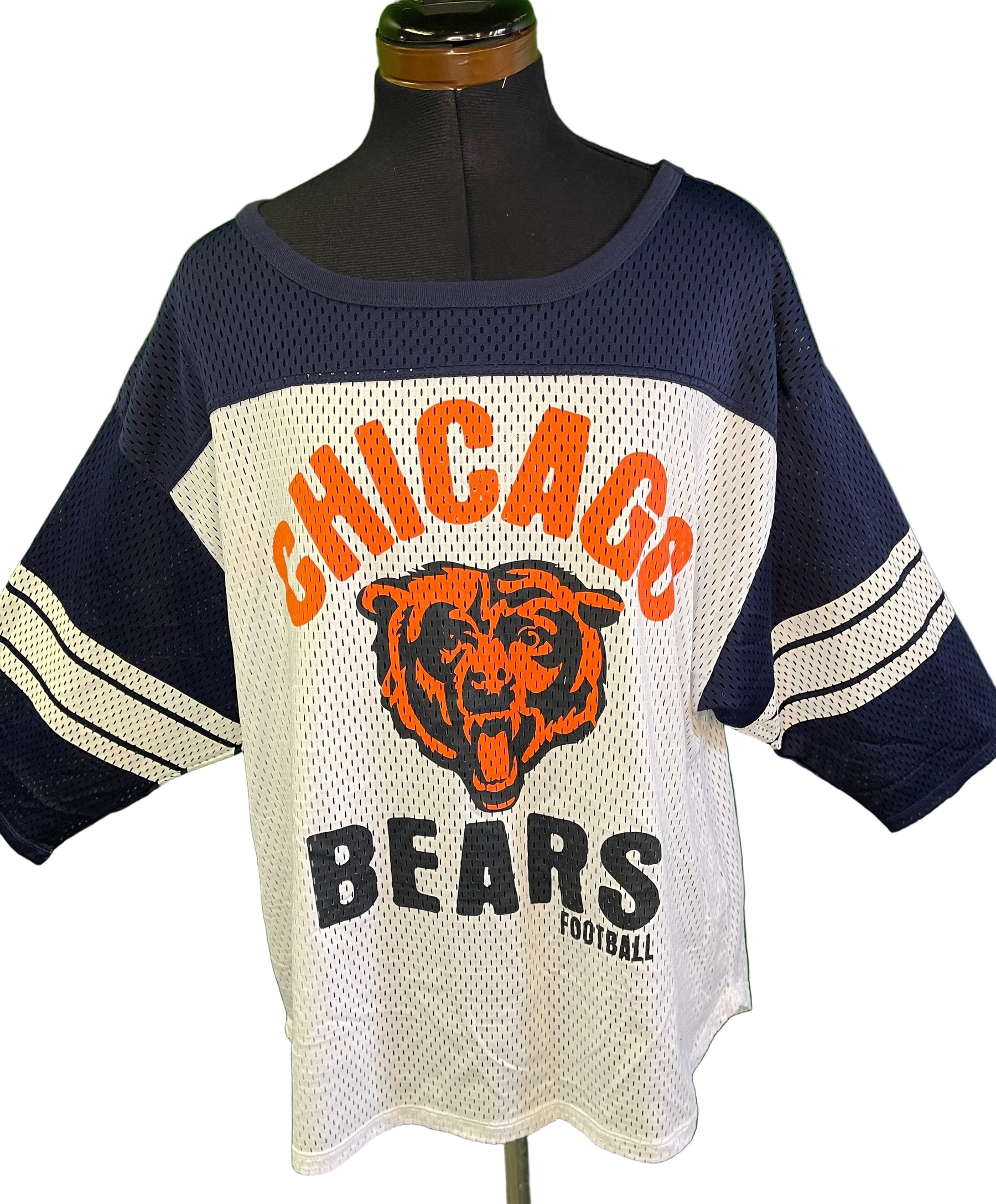 NFL Chicago Bears White and Blue Mesh 3/4 Sleeve T-Shirt Women's X-Large