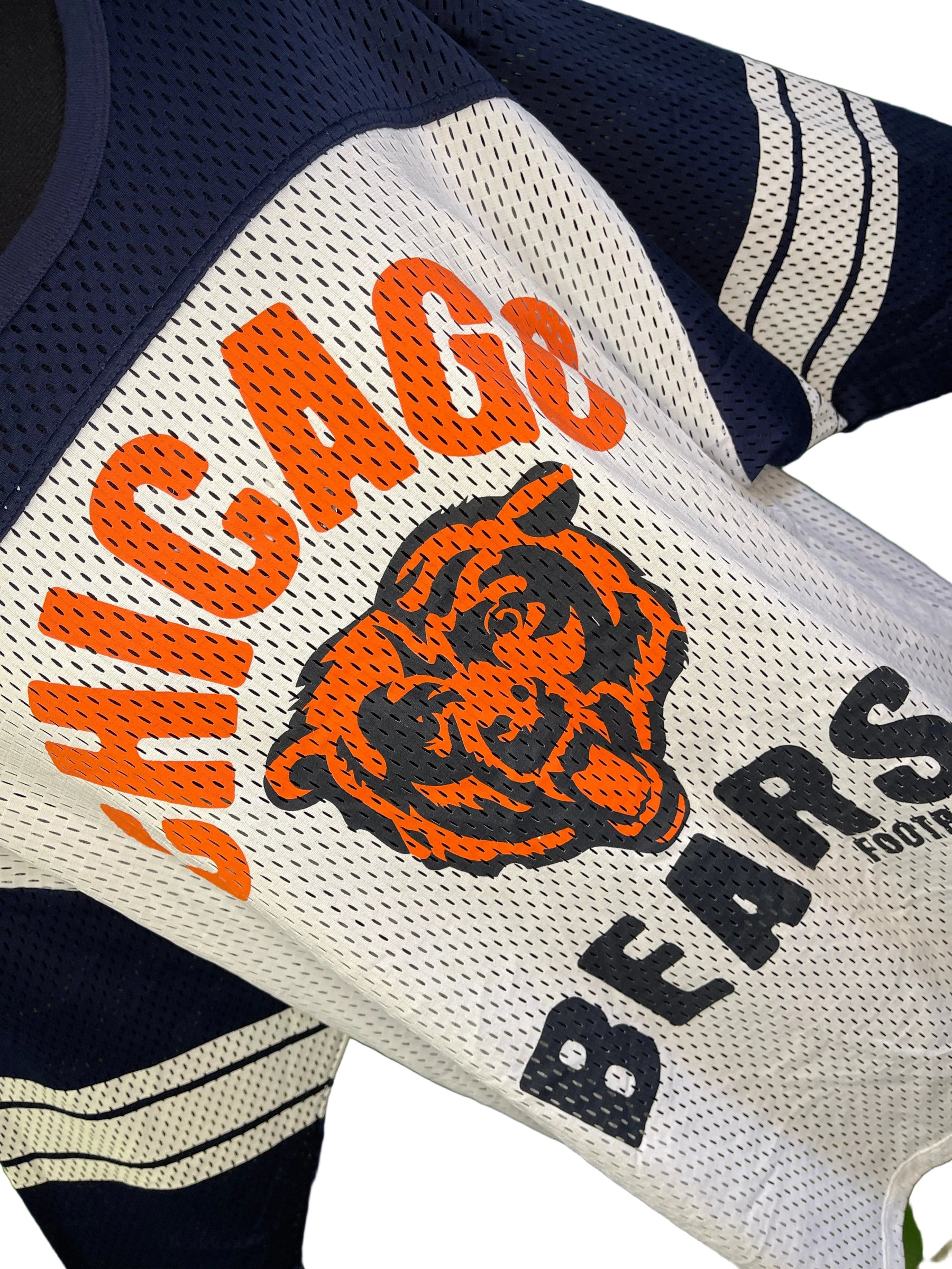 NFL Chicago Bears White and Blue Mesh 3/4 Sleeve T-Shirt Women's X-Large