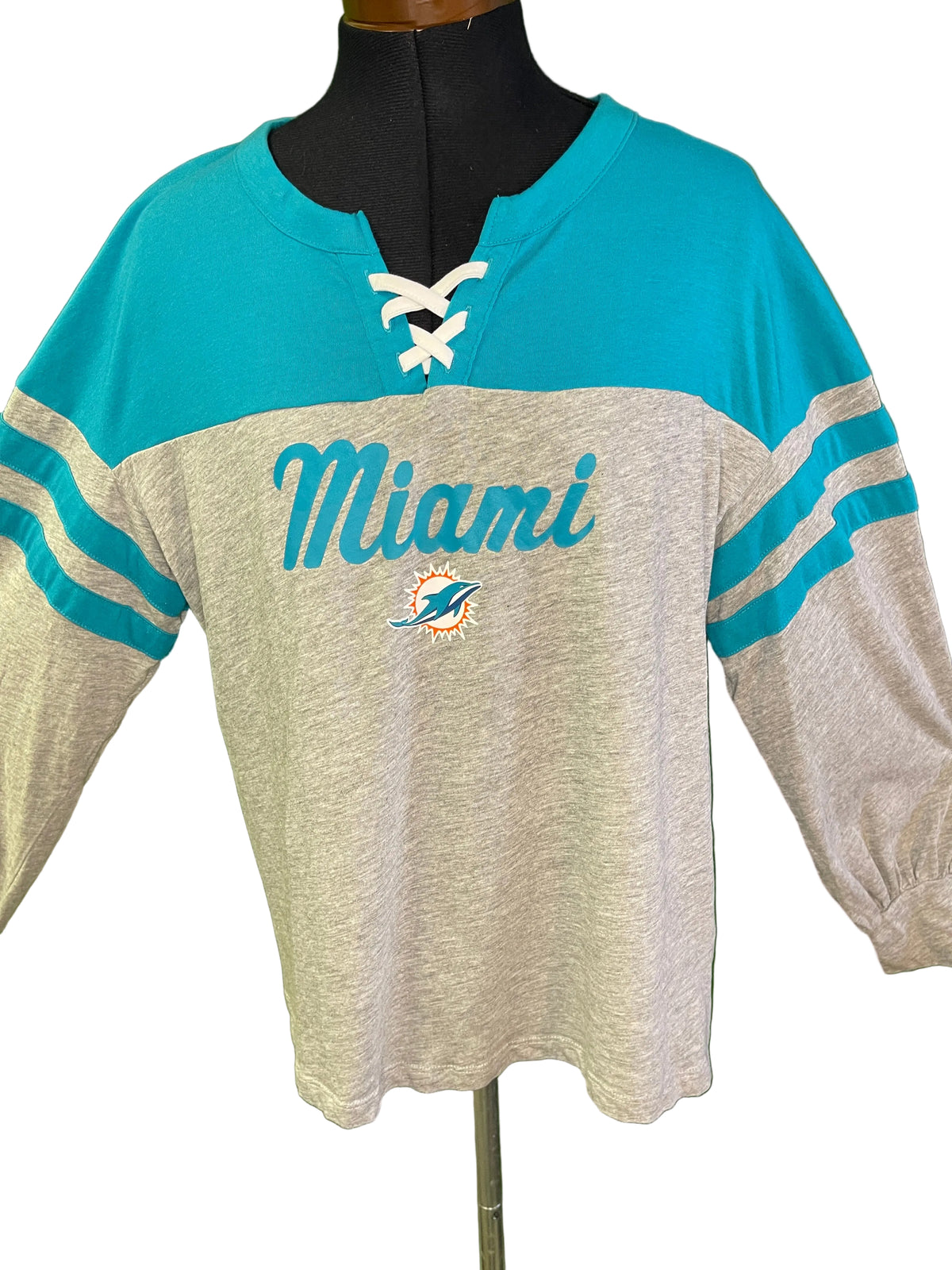 NFL Miami Dolphins Campus V-Neck L/S Colour Blocked T-Shirt Women's X-Large