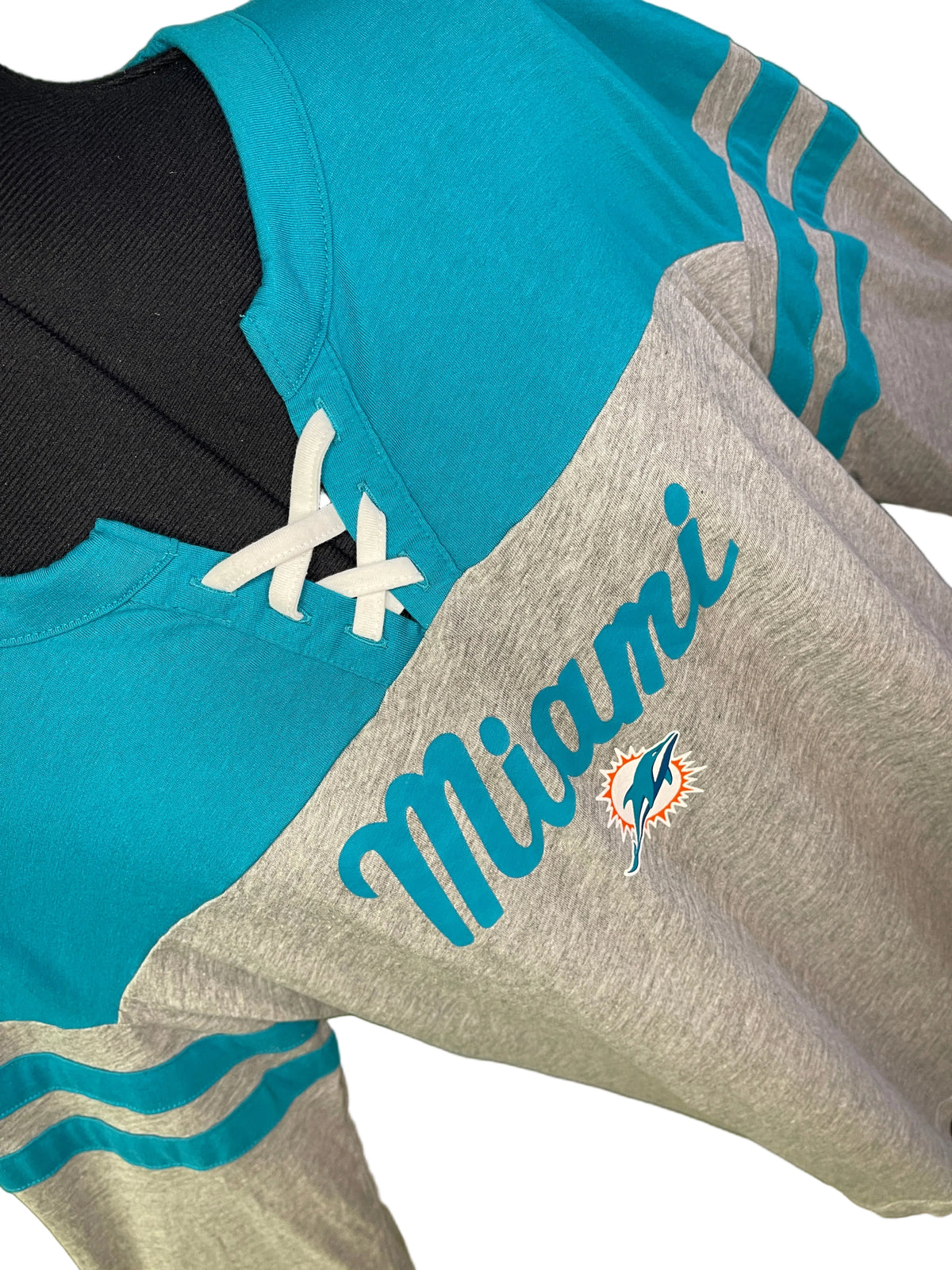 NFL Miami Dolphins Campus V-Neck L/S Colour Blocked T-Shirt Women's X-Large