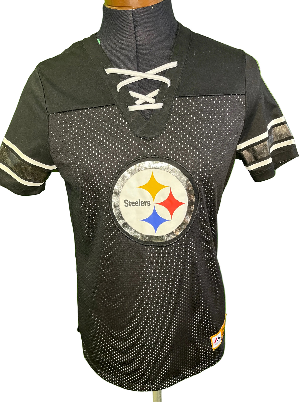 NFL Pittsburgh Steelers Majestic Jersey-Style Top Lace Up Detail Women's X-Small