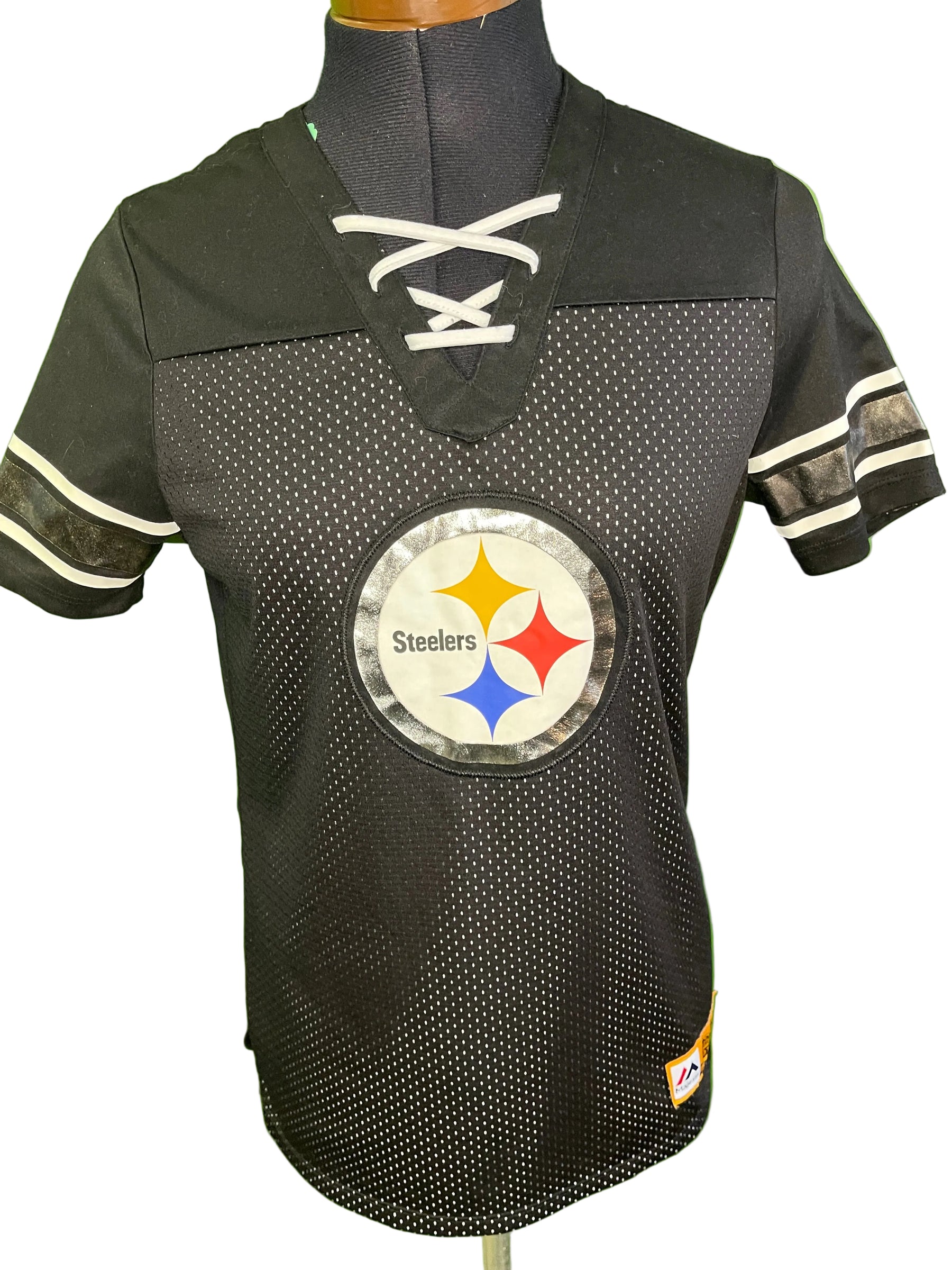 NFL Pittsburgh Steelers Majestic Jersey-Style Top Lace Up Detail Women's X-Small
