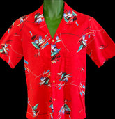 Hawaiian Aloha Shirt Made in Hawaii Vintage Red w/Bird of Paradise Men's Medium
