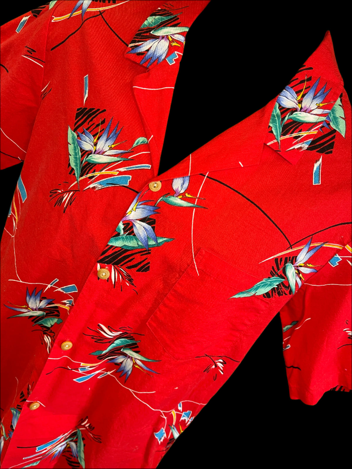 Hawaiian Aloha Shirt Made in Hawaii Vintage Red w/Bird of Paradise Men's Medium