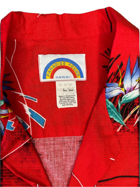 Hawaiian Aloha Shirt Made in Hawaii Vintage Red w/Bird of Paradise Men's Medium